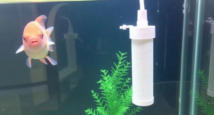 Aquarium filter circulating water inside a home fish tank
