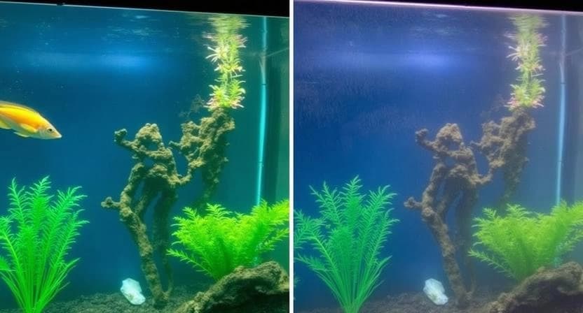 Comparison showing different aquarium glass cleaning frequency