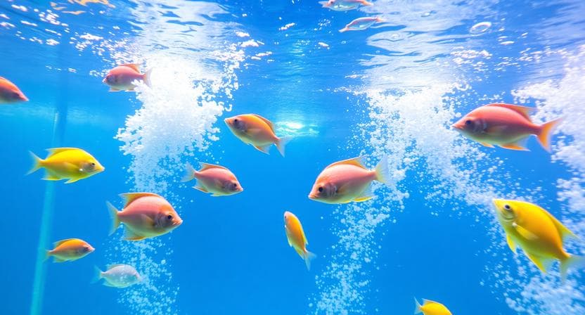 Healthy aquarium with strong water circulation and active fish