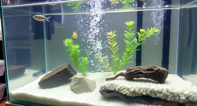 Partial water change used to reduce green water in an aquarium