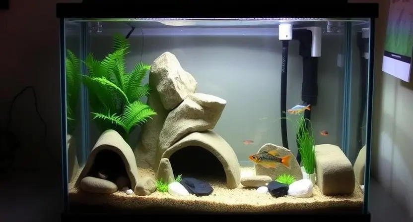 A small, budget-friendly aquarium with guppies and affordable decorations