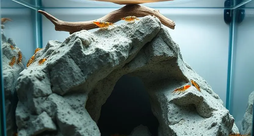 DIY rocks molded into a jagged cliff with a tunnel