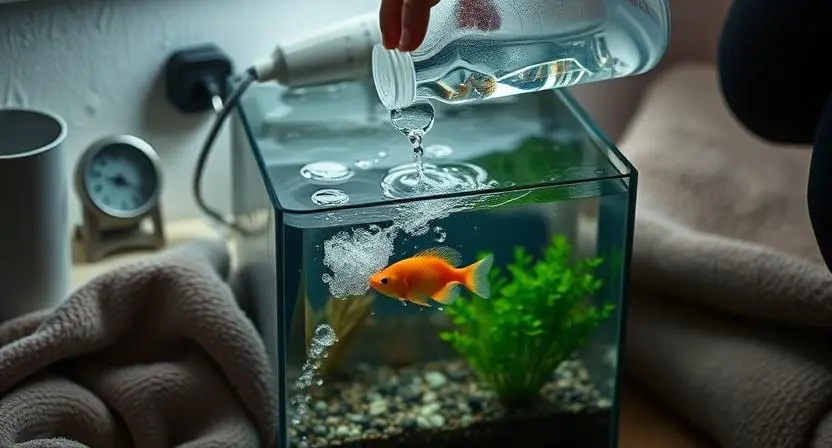 Manual aquarium maintenance during a power outage with aeration and monitoring tools