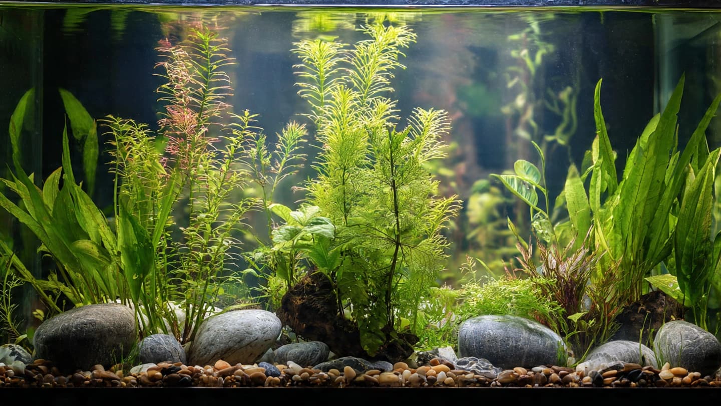  Planted aquarium demonstrating natural filtration and cleaning methods