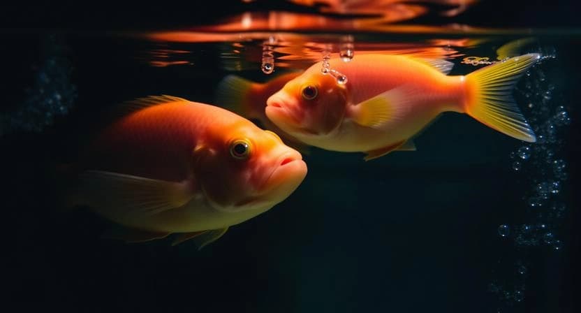 Fish displaying signs of low oxygen levels by gasping at the surface in a home aquarium