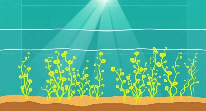 Diagram-style view of an aquarium explaining why green water occurs