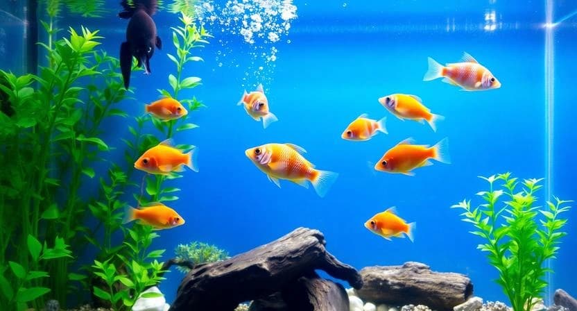 Healthy small aquarium with clear water and active fish