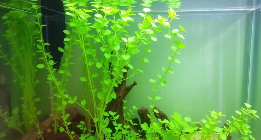 reshwater aquarium with live plants competing with algae for nutrients