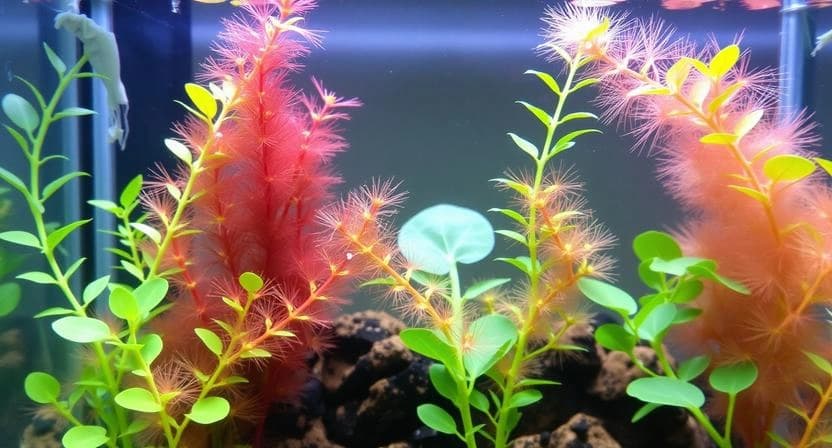 Live aquarium plants absorbing nitrates and improving water quality