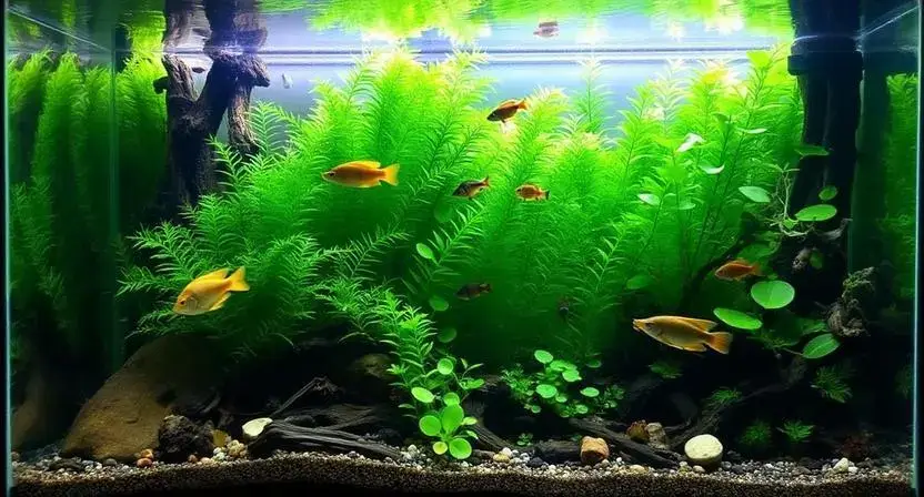 Mature low-budget Walstad aquarium with lush plant growth and clear water