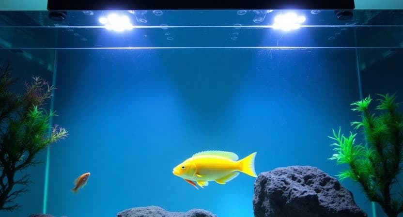 Aquarium lighting that reflects natural light cycles in aquatic environments